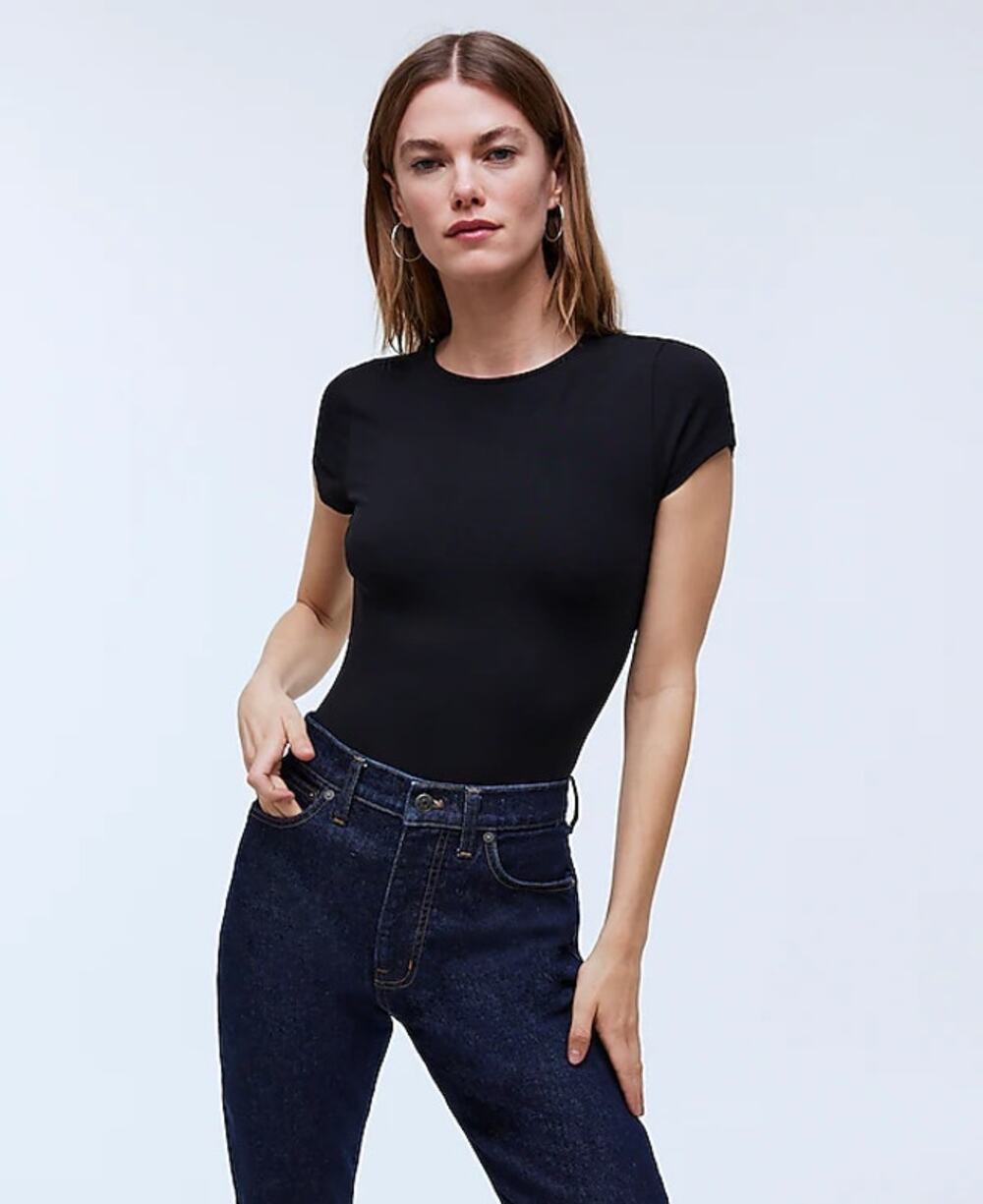 Madewell Crewneck Thong Bodysuit Black Casual NWT S
